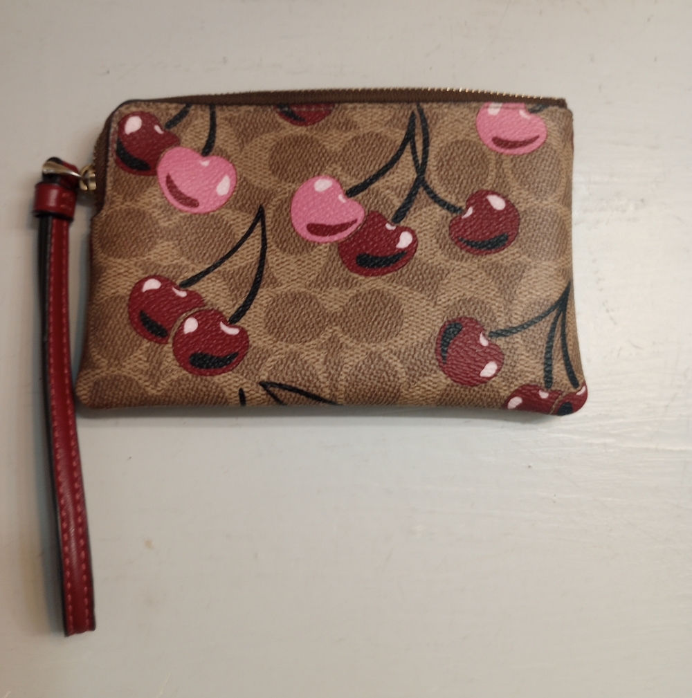 Leather Wristlet With Cherry Pattern - image 3